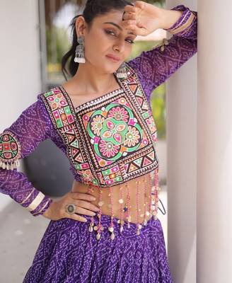 Violet Georgette Readymade Navratri Lehenga Choli with Kutchi & Patchework 2