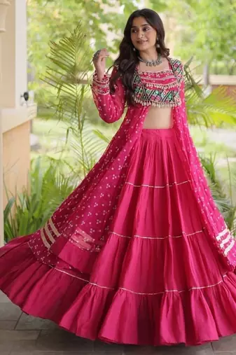 Rani Cotton Readymade Navratri Lehenga Choli with Bandhej & Patchework