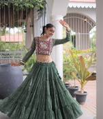 D Green Georgette Readymade Navratri Lehenga Choli with Kutchi & Patchework