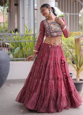 Maroon Georgette Readymade Navratri Lehenga Choli with Kutchi & Patchework 1