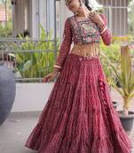 Maroon Georgette Readymade Navratri Lehenga Choli with Kutchi & Patchework