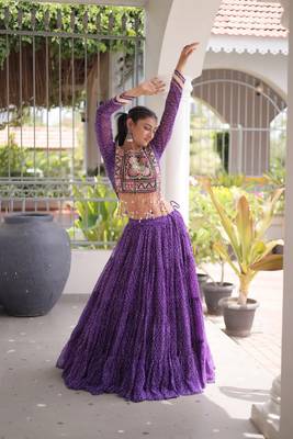 Violet Georgette Readymade Navratri Lehenga Choli with Kutchi & Patchework 4