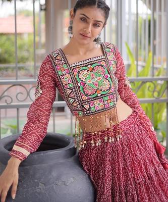 Maroon Georgette Readymade Navratri Lehenga Choli with Kutchi & Patchework 2