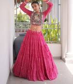 Pink Georgette Readymade Navratri Lehenga Choli with Kutchi & Patchework