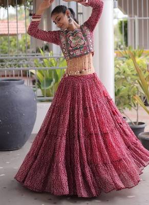 Maroon Georgette Readymade Navratri Lehenga Choli with Kutchi & Patchework 4