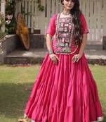 Pink Cotton Readymade Navratri Lehenga Choli with Kutchi & Patchework