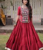 Maroon Cotton Readymade Navratri Lehenga Choli with Kutchi & Patchework