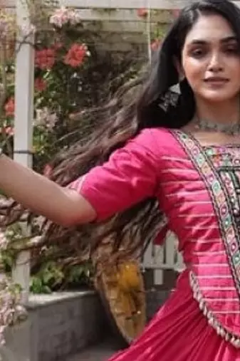 Pink Cotton Readymade Navratri Lehenga Choli with Kutchi & Patchework