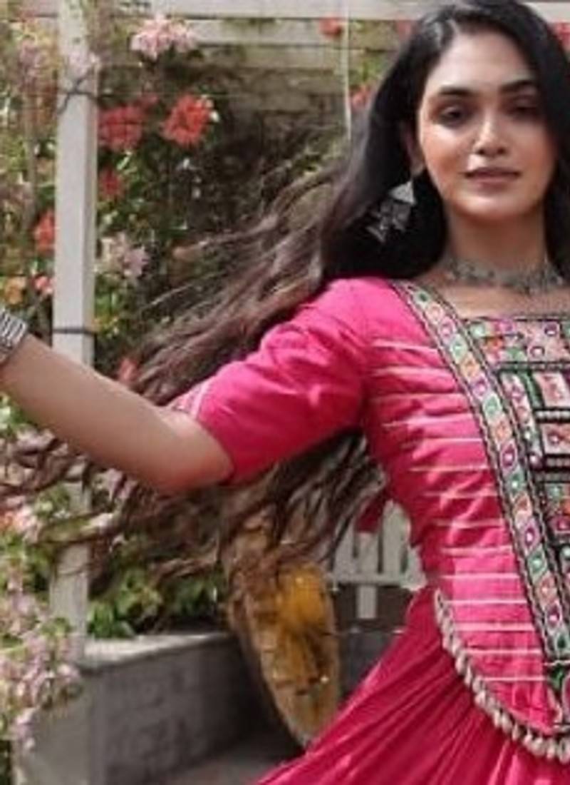 Pink Cotton Readymade Navratri Lehenga Choli with Kutchi & Patchework