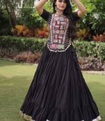 Black Cotton Readymade Navratri Lehenga Choli with Kutchi & Patchework