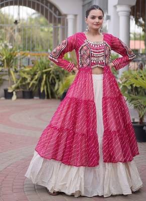 Rani&White Cotton Readymade Navratri Lehenga Choli with Leheriya & Patchework 1