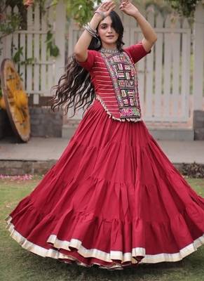 Maroon Cotton Readymade Navratri Lehenga Choli with Kutchi & Patchework 4