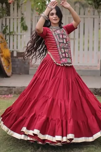 Maroon Cotton Readymade Navratri Lehenga Choli with Kutchi & Patchework