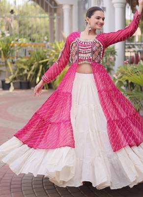 Rani&White Cotton Readymade Navratri Lehenga Choli with Leheriya & Patchework 2