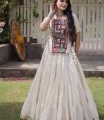 White Cotton Readymade Navratri Lehenga Choli with Kutchi & Patchework