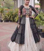 Black&White Cotton Readymade Navratri Lehenga Choli with Leheriya & Patchework