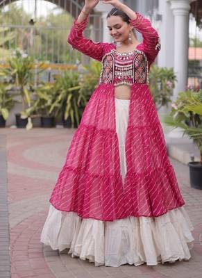 Rani&White Cotton Readymade Navratri Lehenga Choli with Leheriya & Patchework 4