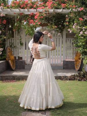 White Cotton Readymade Navratri Lehenga Choli with Kutchi & Patchework 4