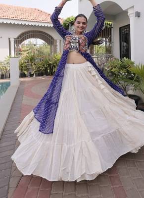 Violet&White Cotton Readymade Navratri Lehenga Choli with Leheriya & Patchework 3