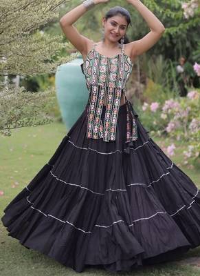 Black Cotton Readymade Navratri Lehenga Choli with Kutchi & Patchework 1