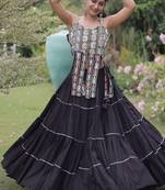 Black Cotton Readymade Navratri Lehenga Choli with Kutchi & Patchework