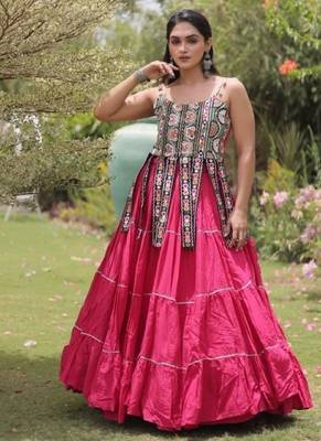 Pink Cotton Readymade Navratri Lehenga Choli with Kutchi & Patchework 1