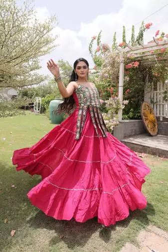 Pink Cotton Readymade Navratri Lehenga Choli with Kutchi & Patchework