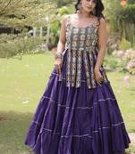 Violet Cotton Readymade Navratri Lehenga Choli with Kutchi & Patchework