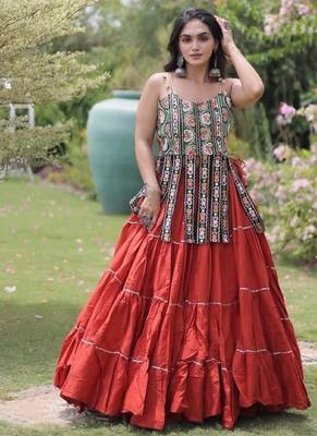 Rust Cotton Readymade Navratri Lehenga Choli with Kutchi & Patchework 1