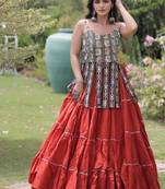 Rust Cotton Readymade Navratri Lehenga Choli with Kutchi & Patchework