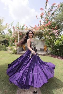 Violet Cotton Readymade Navratri Lehenga Choli with Kutchi & Patchework 3