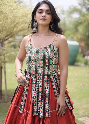 Rust Cotton Readymade Navratri Lehenga Choli with Kutchi & Patchework 2