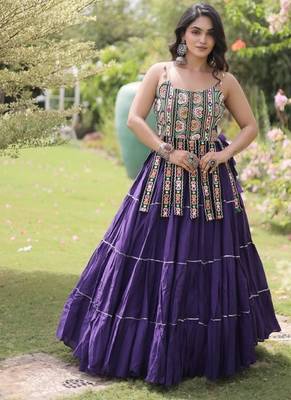 Violet Cotton Readymade Navratri Lehenga Choli with Kutchi & Patchework 4