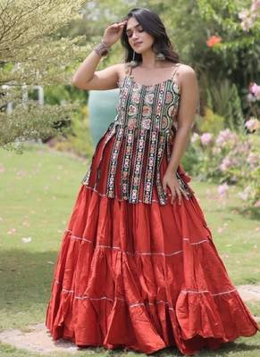 Rust Cotton Readymade Navratri Lehenga Choli with Kutchi & Patchework 3