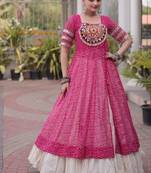 Rani&White Cotton Readymade Navratri Lehenga Choli with Bandhej & Patchework