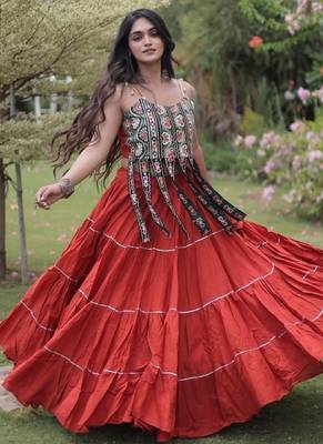 Rust Cotton Readymade Navratri Lehenga Choli with Kutchi & Patchework 4