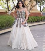 White Cotton Readymade Navratri Lehenga Choli with Kutchi & Patchework