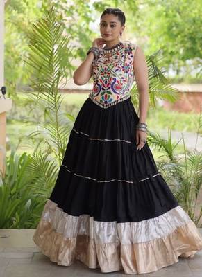 Black Rayon Readymade Navratri Lehenga Choli with Kutchi Work 1