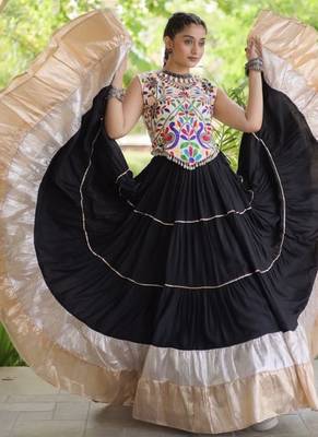 Black Rayon Readymade Navratri Lehenga Choli with Kutchi Work 2