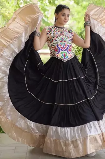 Black Rayon Readymade Navratri Lehenga Choli with Kutchi Work