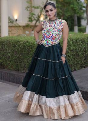 D Green Rayon Readymade Navratri Lehenga Choli with Kutchi Work 1