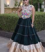 D Green Rayon Readymade Navratri Lehenga Choli with Kutchi Work
