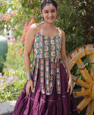 Purple Cotton Readymade Navratri Lehenga Choli with Kutchi & Patchework 2