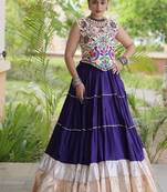 Violet Rayon Readymade Navratri Lehenga Choli with Kutchi Work