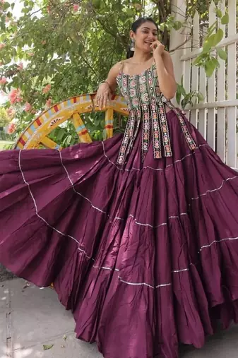 Purple Cotton Readymade Navratri Lehenga Choli with Kutchi & Patchework