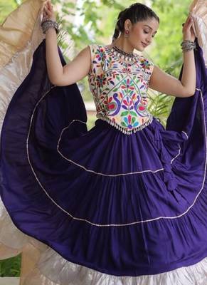 Violet Rayon Readymade Navratri Lehenga Choli with Kutchi Work 2