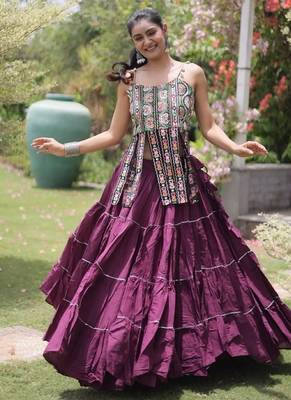Purple Cotton Readymade Navratri Lehenga Choli with Kutchi & Patchework 4