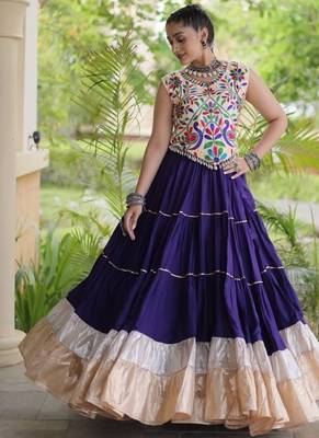 Violet Rayon Readymade Navratri Lehenga Choli with Kutchi Work 3