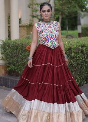 Maroon Rayon Readymade Navratri Lehenga Choli with Kutchi Work 1