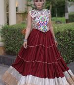 Maroon Rayon Readymade Navratri Lehenga Choli with Kutchi Work